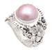 Soft Glow in pink,'Pink Cultured Pearl and Sterling Silver Cocktail Ring'