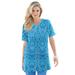 Plus Size Women's Print Notch-Neck Soft Knit Tunic by Roaman's in Ocean Bold Ikat (Size 5X) Short Sleeve T-Shirt