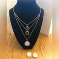 Anthropologie Jewelry | Anthropologie Set Layered Necklace 3 Tier W/Pink Earrings Faceted Stone Suite | Color: Blue/Pink | Size: Os