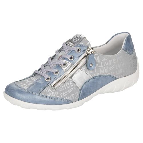 Schnürschuh REMONTE, Damen, Gr. 42, silber (hellblau, silberfarben), Leder, Lederimitat, sportlich, Schuhe, mit feinem Metallic-Schimmer, Freizeitschuh, Halbschuh, Schnürschuh