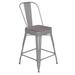 Flash Furniture CH-31320-24GB-SIL-PL2G-GG Counter Height Commercial Bar Stool w/ Removable Back & Wood Seat - Steel, Silver, w/ Back, Distressed Silver Gray