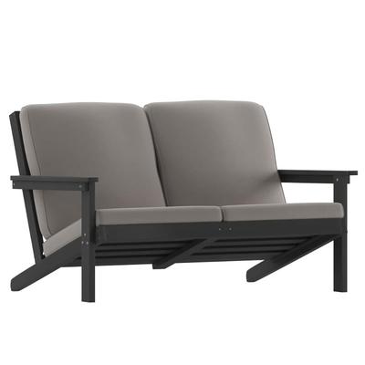 Flash Furniture JJ-C14022-BK-GG Outdoor Adirondack Patio Loveseat - Charcoal Cushions w/ Black Resin Frame