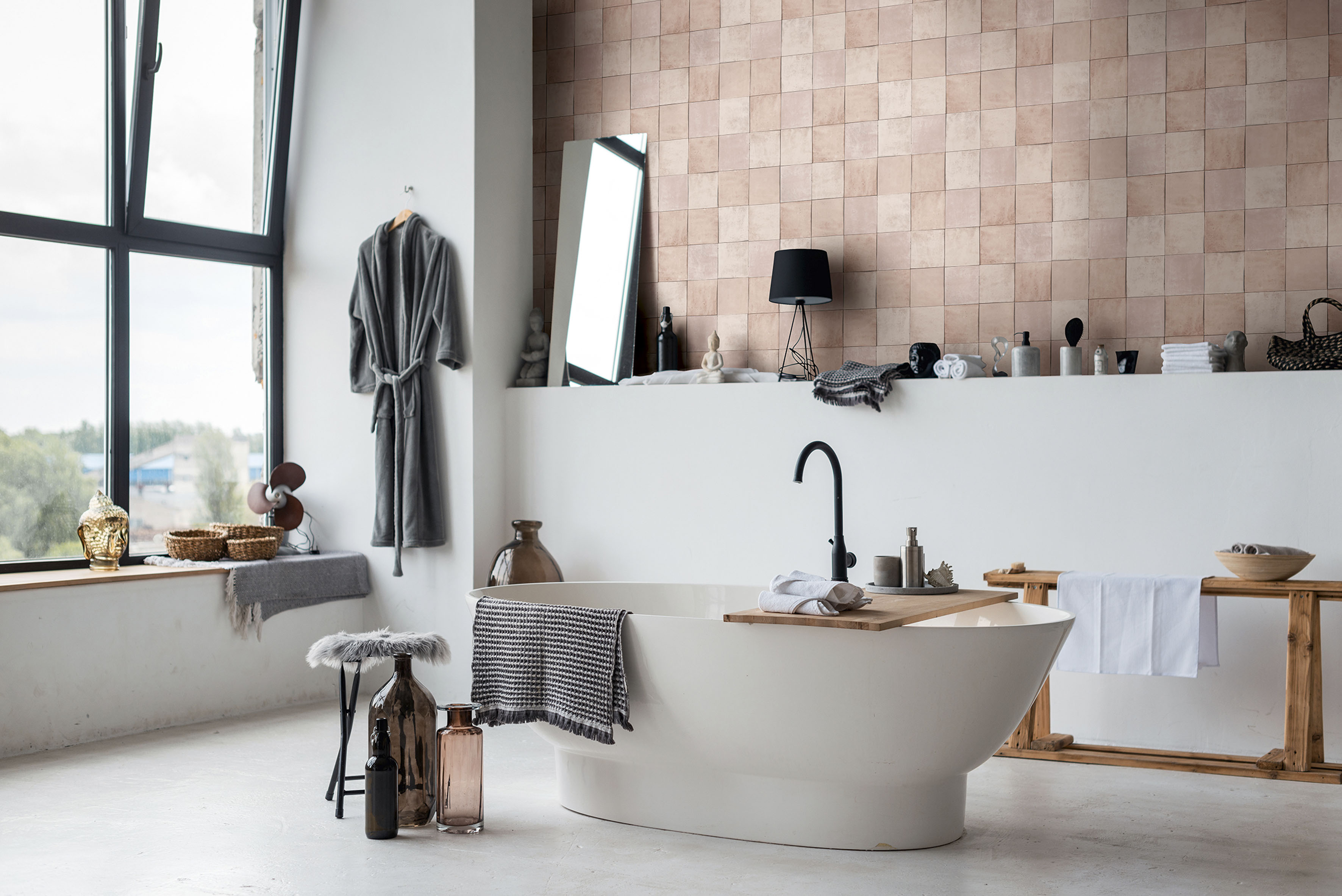 Fototapete MARBURG "Tile", rot (lachs, stoßfest), B:0,53m L:10,05m, Vlies, Tapeten, moderne Tapete für Wohnzimmer Schlafzimmer Küche