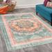 Green/Orange 48.03 x 66.93 x 1.18 in Area Rug - Charlton Home® Vintage Decorative Rug, Weathered Style Print Of Medallion Ornaments & Bohemian Flourishes | Wayfair