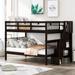 Espresso Solid Wood Stairway Bunk Bed, Full-Over-Full Wood Frame Bunk Bed with Storage Stairway