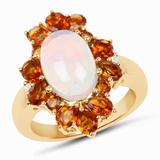4.40 Carat Genuine Ethiopian Opal Citrine and White Topaz .925 Sterling Silver Ring