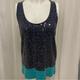 J. Crew Tops | J Crew Women’s Navy And Aqua Sequin Cotton Tank Top ..Size Small | Color: Blue/Green | Size: S