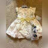Disney Dresses | Disney Baby 12-18 Months Minnie Mouse Gold Star Party Dress, Nwt | Color: Gold/White | Size: 12-18mb