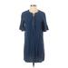 Old Navy Casual Dress - Shift Tie Neck Short sleeves: Blue Print Dresses - Women's Size Small