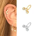 Boucles d'oreilles clip étoiles et fleurs plaquées or 24 carats pour femmes manchette d'oreille en