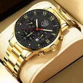 montre homme Montre de luxe à Quartz pour hommes en cuir doré jaune acier inoxydable