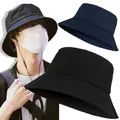 Chapeau seau pliable de couleur unie noir chapeau de soleil de plage couvre-chef de rue casquette