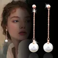 LEEKER-Boucles d'oreilles longues boule classique pour femme or rose argent accessoires de