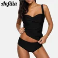 Anfilia-Tankini rétro pour femme ensemble deux pièces maillot de bain vintage tissu solide