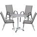 BTEXPERT Indoor Outdoor 23.75" Square Restaurant Table Stainless Steel Silver Aluminum + 4 Gray Flexible Sling Stack Chairs