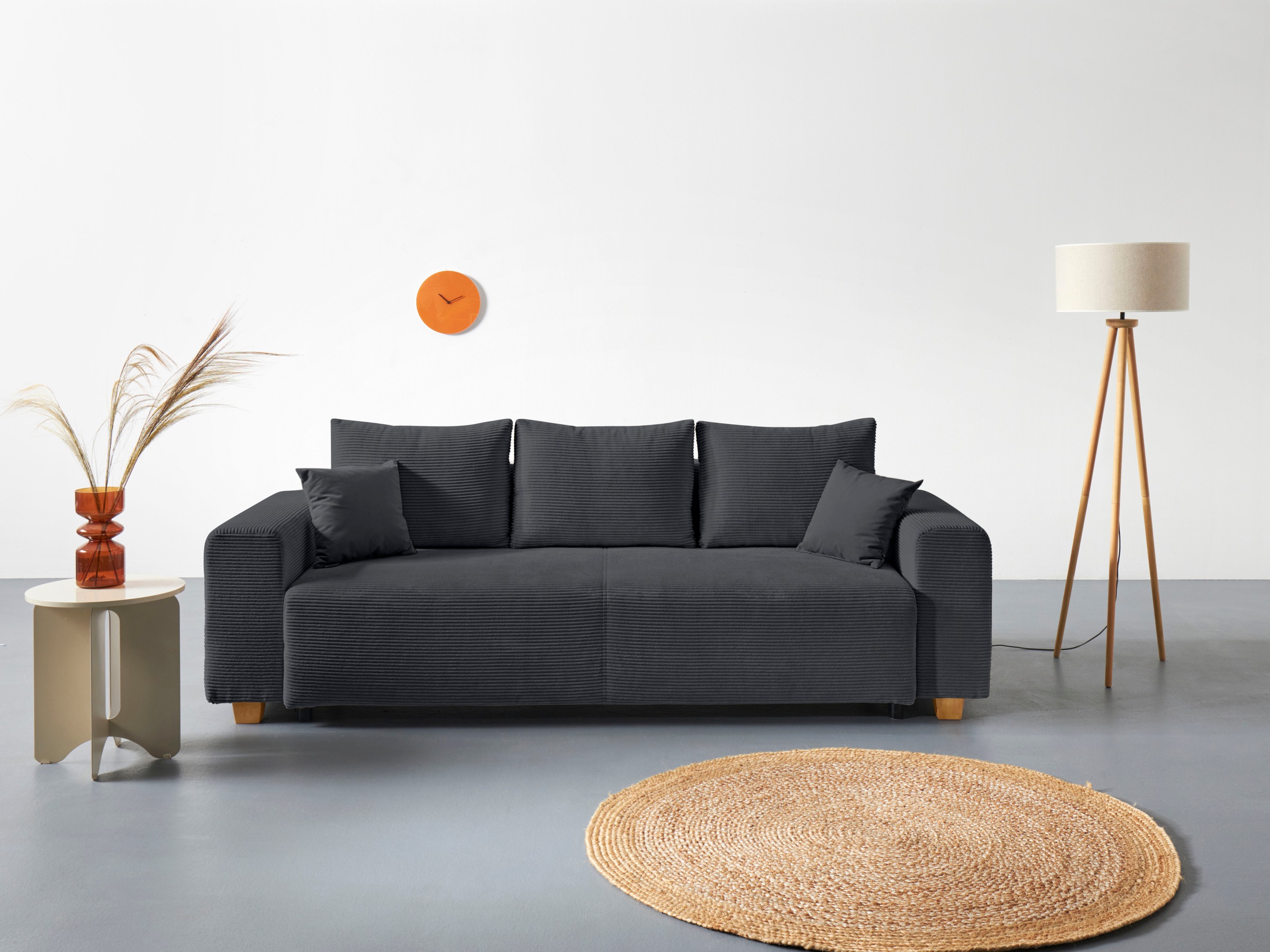 Schlafsofa COLLECTION AB "Yves, Liegefläche (B/T): 142/194 cm", grau (anthrazit), B:243cm T:94cm, 100% Polyester, Sofas, Schlafsofa, inkl. Bettfunktion, Bettkasten, Federkern & Zierkissen, Topseller