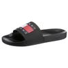 Badepantolette TOMMY JEANS "TOMMY JEANS POOL SLIDE ESS", Herren, Gr. 46, schwarz, Synthetik, sportlich, Schuhe Badelatschen Pantolette, Sommerschuh, Poolslides, Schlappen, mit plakativer Logoflag