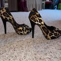 Jessica Simpson Shoes | Jessica Simpson Peep-Toe Platform High Heel Animal Print Shoes. Sz 7 | Color: Black/Tan | Size: 7