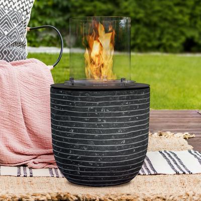 muenkel design Vagos [Ethanol Feuerstelle für den Innen- und Außenbereich]: Streifen schwarz-grau - mit Schutzhülle Image