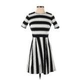 Ann Taylor LOFT Casual Dress - A-Line Crew Neck Short Sleeve: Black Stripes Dresses - Women's Size 4