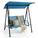 Costway 2-Seat Patio Swing Porch Swing with Adjustable Canopy for Garden Dark Blue