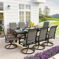 MF Studio 9-Piece Outdoor Patio Dining Set with 8 PCS Swivel Armchairs & 1 PC Extendable Table Black&Gray