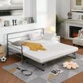 Kumji Twin Size Daybed with Adjustable Trundle Pop Up Trundle Heavy-Duty Steel Daybed for Bedroom Living Room for Boys Girls Adults Space Saving No Box Spring Need Silver