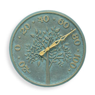 Woodland Tree Outdoor Wall Clock & Thermometer - Thermometer, Verdigris/Thermometer - Grandin Road