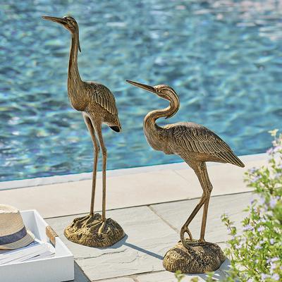 Garden Heron Statues, Set Of 2 - Bronze - Grandin Road