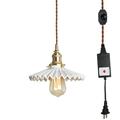 FSLiving Smart Plug Timer Swag Pendant Light with 15ft Plug-in UL Dimmable Cord Retro Ceramic Marble Shade Timer Brushed Gold White Hanging Ceiling Light Decorate for Dining Room - 1 Pack