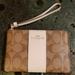 Coach Bags | Coach Pvc Corner Zip Wristlet Signature C Leather Stripe Brown & White F58035 | Color: Brown/White | Size: Os