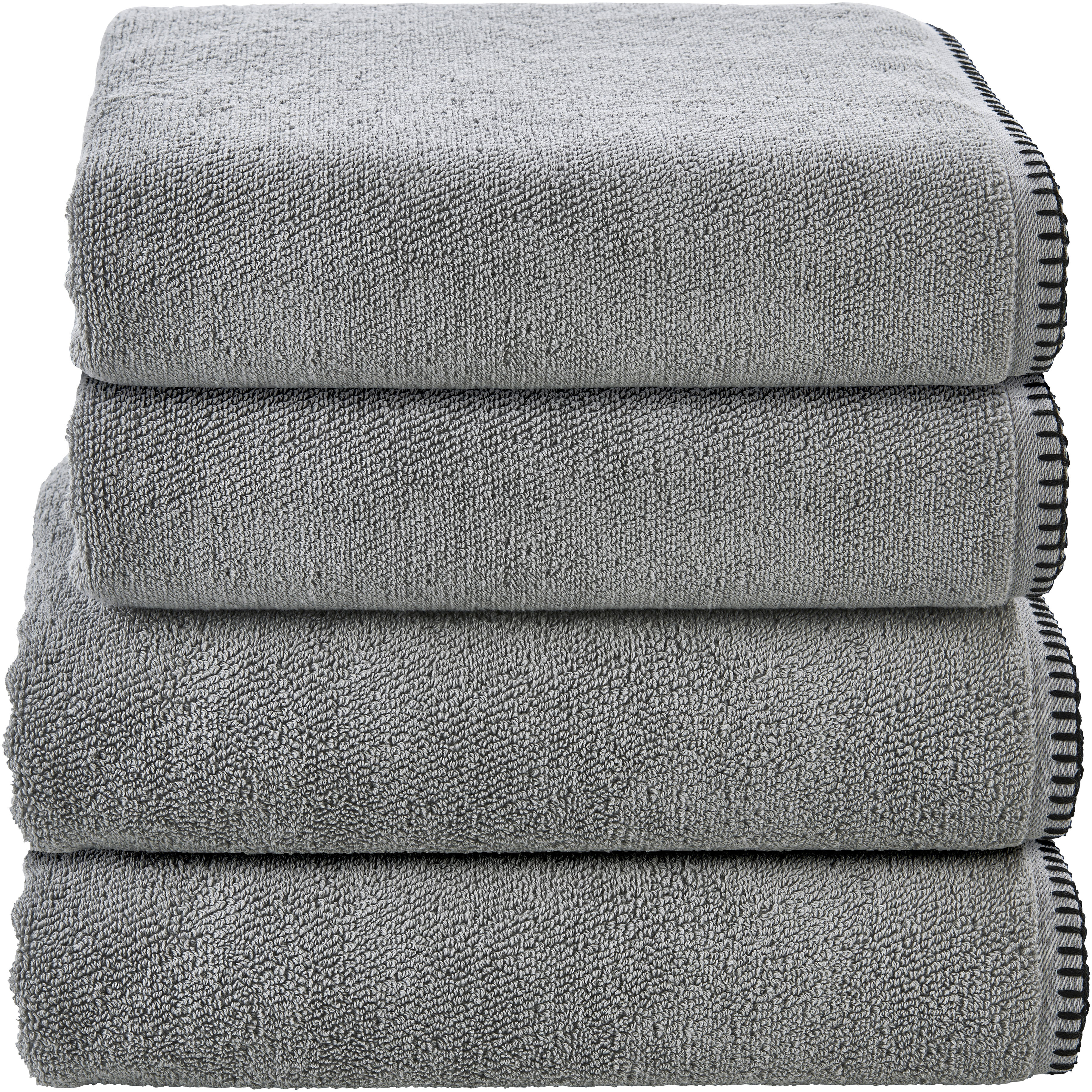 Handtuch Set DONE. "Deluxe Prime 2xHandtücher (50x100 cm), 2x Duschtücher (70x140 cm)", grau (silbergrau), 4 Stk., Zwirnfrottee, Zwirnfrottee, Obermaterial: 100% Baumwolle, Handtuch-Sets, mit einfassender Ziernaht in schwarz