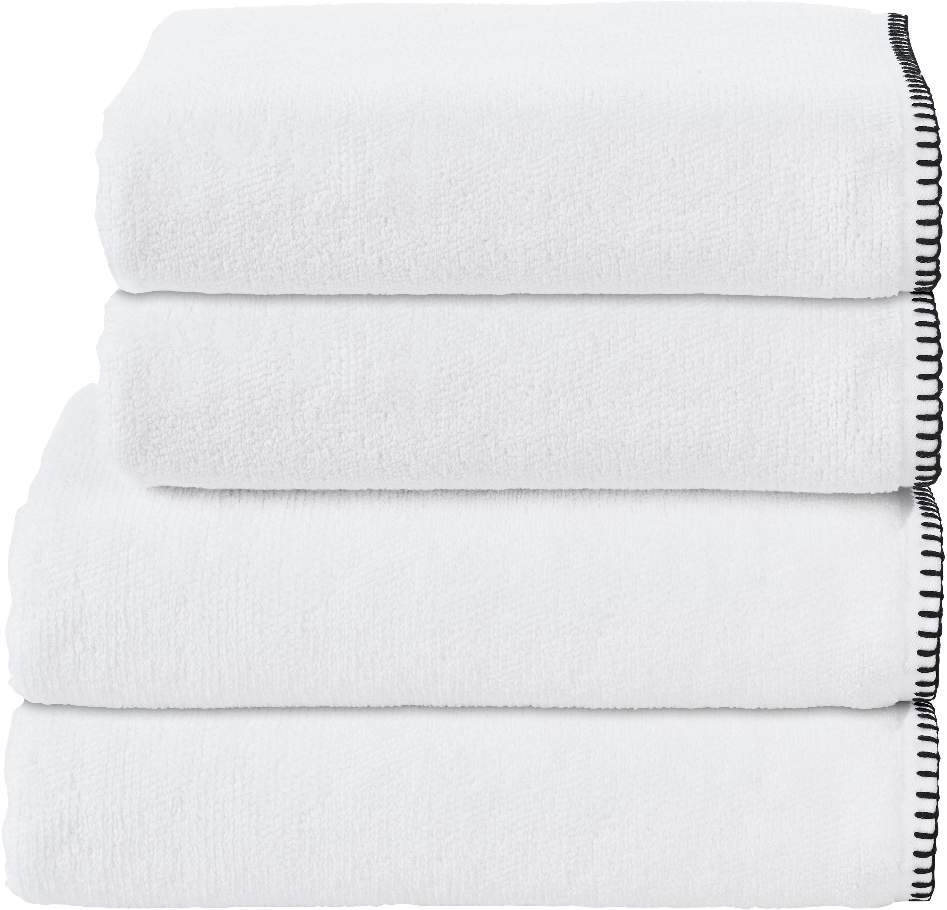 Handtuch Set DONE. "Deluxe Prime 2xHandtücher (50x100 cm), 2x Duschtücher (70x140 cm)", weiß, 4 Stk., Zwirnfrottee, Zwirnfrottee, Obermaterial: 100% Baumwolle, Handtuch-Sets, mit einfassender Ziernaht in schwarz
