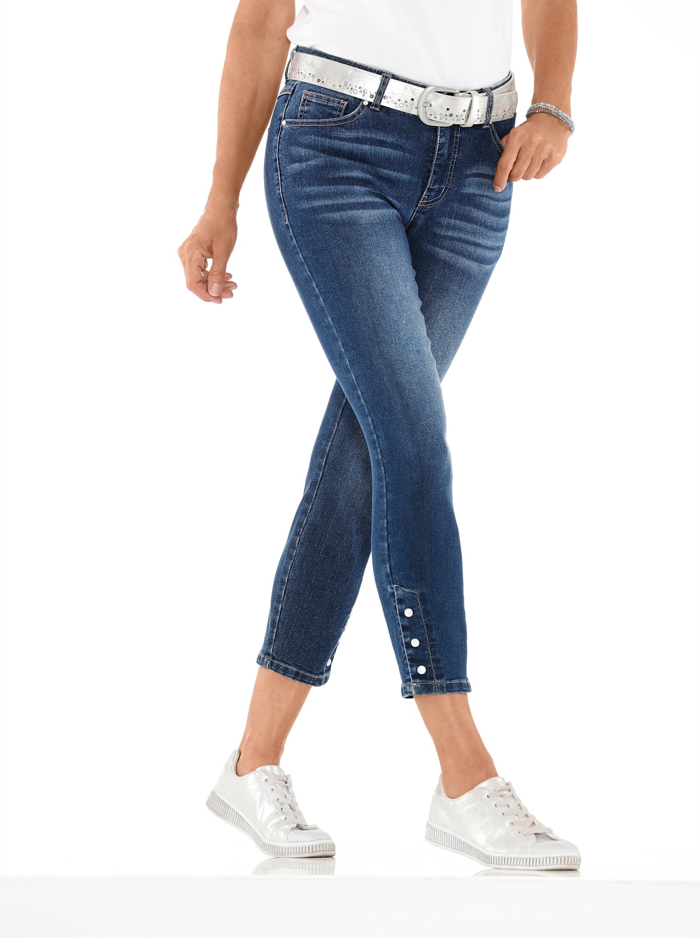 7/8-Jeans CASUAL LOOKS, Damen, Gr. 20, Kurzgrößen, blau (blau, stone, washed), 79% Baumwolle, 19% Polyester, 2% Elasthan, unifarben, 7/8-Länge, Jeans