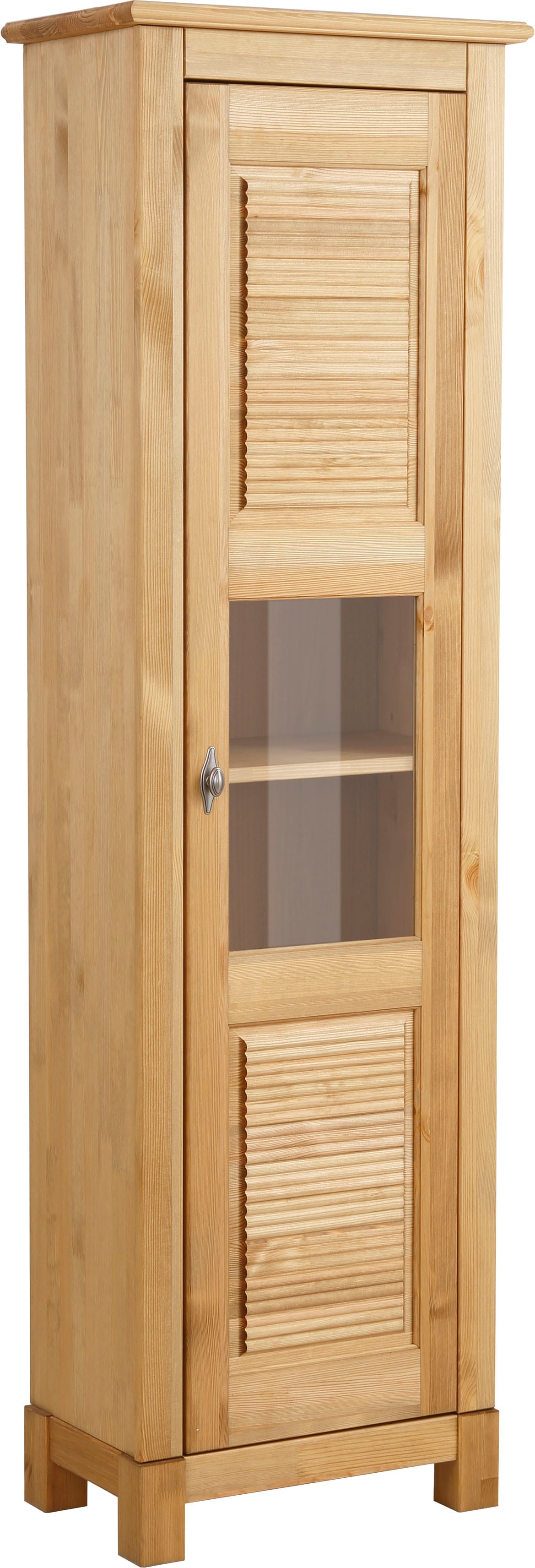 Vitrine HOME AFFAIRE "Rauna Vitrinenschrank, Stauraumchrank", beige (gelaugt, geölt), B:57,4cm H:180cm T:38cm, Schränke, Höhe 180 cm, aus massiver Kiefer, FSC-zertifiziert Image