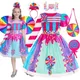 Robe fantaisie de fête d'anniversaire pour filles Costume de princesse de carnaval arc-en-ciel pour