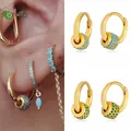 Boucles d'oreilles en argent Sterling 925 avec aiguille boule ronde or 18K Turquoise argent