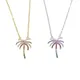 Collier pendentif à breloque pour femme couleur argent or cz soleil palmier plage coloré