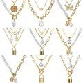 VKME – collier multicouches avec pendentif en perles pour femmes couleur or chaîne serpent à la