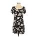 Hollister Casual Dress - Shift Scoop Neck Short sleeves: Black Floral Dresses - Women's Size Small