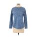 Karen Scott Sport Sweatshirt: Crew Neck Covered Shoulder Blue Color Block Tops - Women's Size P