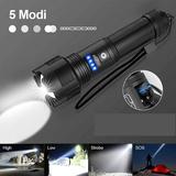 Rechargeable 100000LM LED Bright Flashlight Camping Headlamp Light Torch USB Super Brightest Handheld Flashlight Zoomable & Waterproof for Emergencies Camping(1PC)