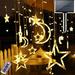 Solar Moon and Star Lights Outdoor Indoor 138 LED Window Curtain Solar String Lights with Remote Control 8 Modes Decorations for Ramadan Christmas Home Patio