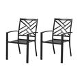 BigRoof 2 Pieces Patio Wrought Iron Chairs Metal Outdoor Dining Set Stackable Bistro Chairs with Armrest for Garden Backyard 300 LBs Black