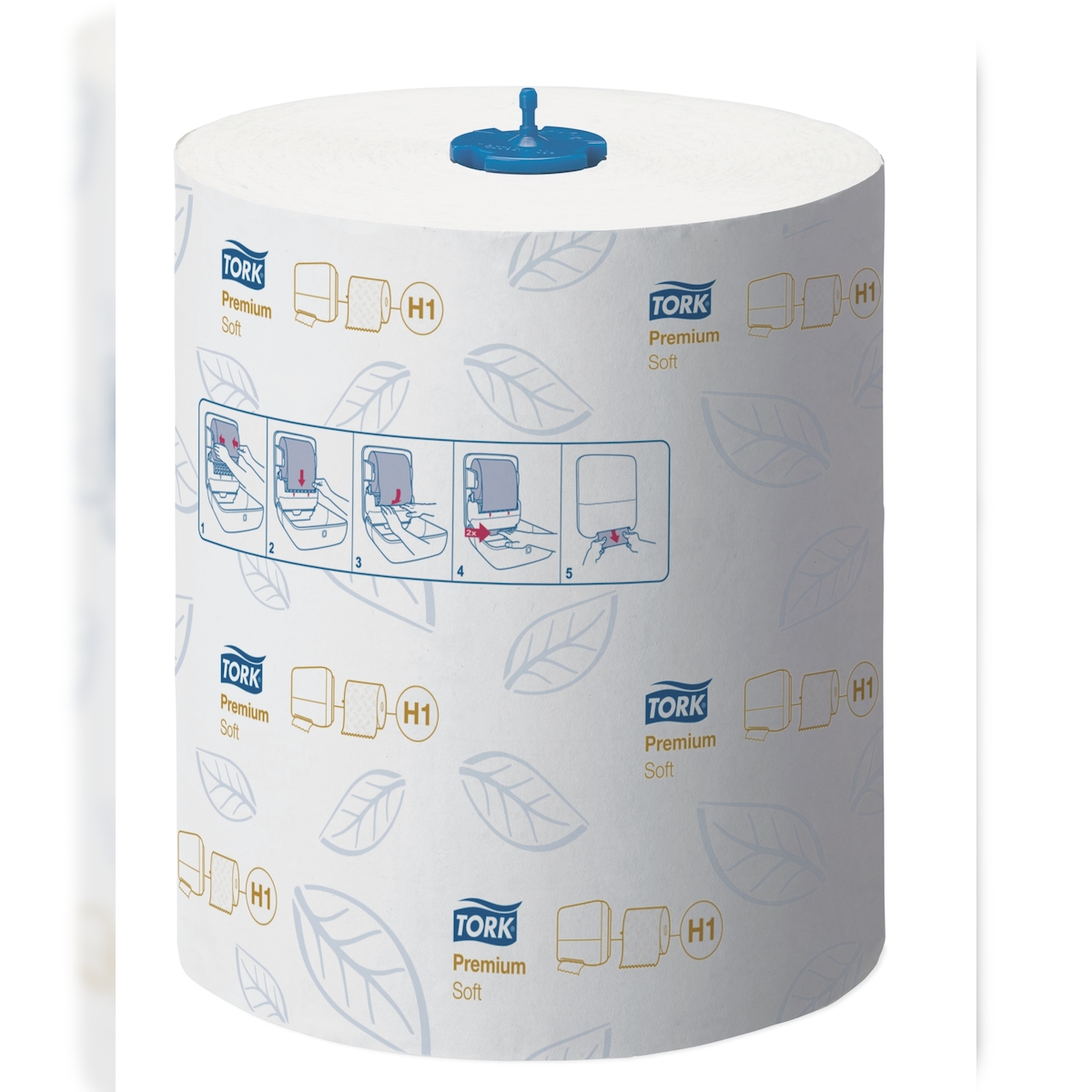 Tork Matic Soft Papierhandtücher Weiß mit blauem Blätterdesign H1, Premium, hohe Saugfähigkeit, 6 Rollen mit je 100 m, 290016