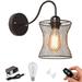 Kiven 1-Light Battery Operated Iron Wall Lamp Vintage Black Rechargeable Wall Sconces E26 Socket Bulb Included(Warm White)Wire Cage Wall Light Fixture