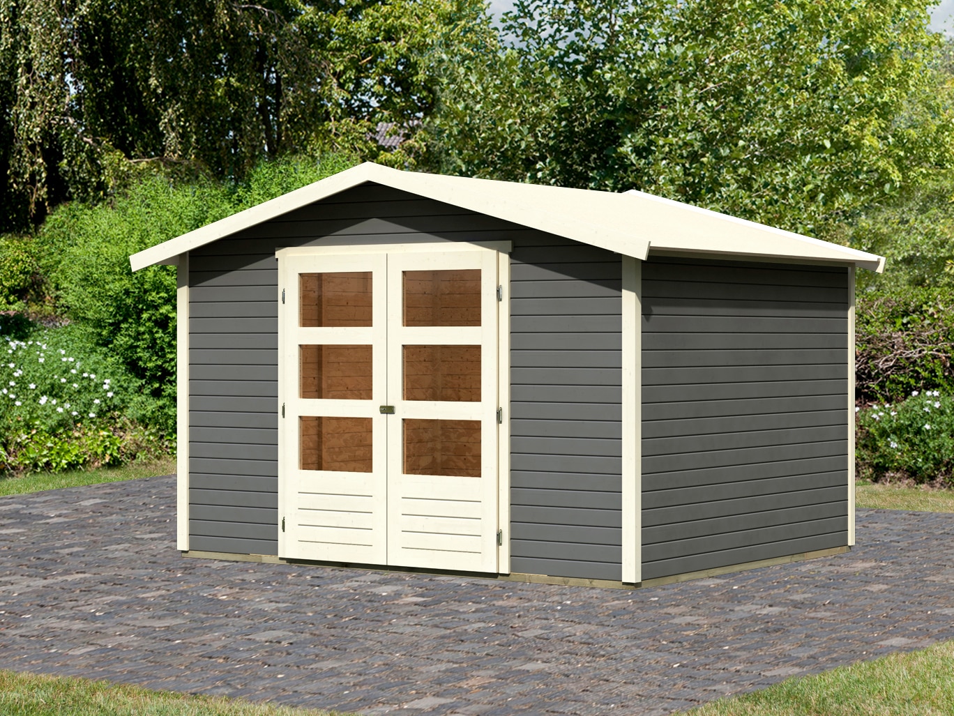 Gartenhaus KARIBU "Carlberg 5", grau (terragrau), ohne Fußboden, ohne Dacheindeckung, Holzwerkstoff, Gartenhäuser, Gartenhaus