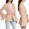 Free People Jackets & Coats | Free People Blazer Linen Blush Pink Flared Sleeve Tie Waist | Color: Cream/Pink | Size: M