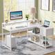 17 Stories Reversible L -Shaped Computer Desk w/ Monitor Stand Wood/Metal in White | 29.5 H x 55 W x 43 D in | Wayfair