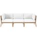 Clearwater Outdoor Patio Teak Wood Sofa by Modway Wood/Natural Hardwoods in White/Blue | 26 H x 87 W x 29 D in | Wayfair EEI-6120-GRY-WHI